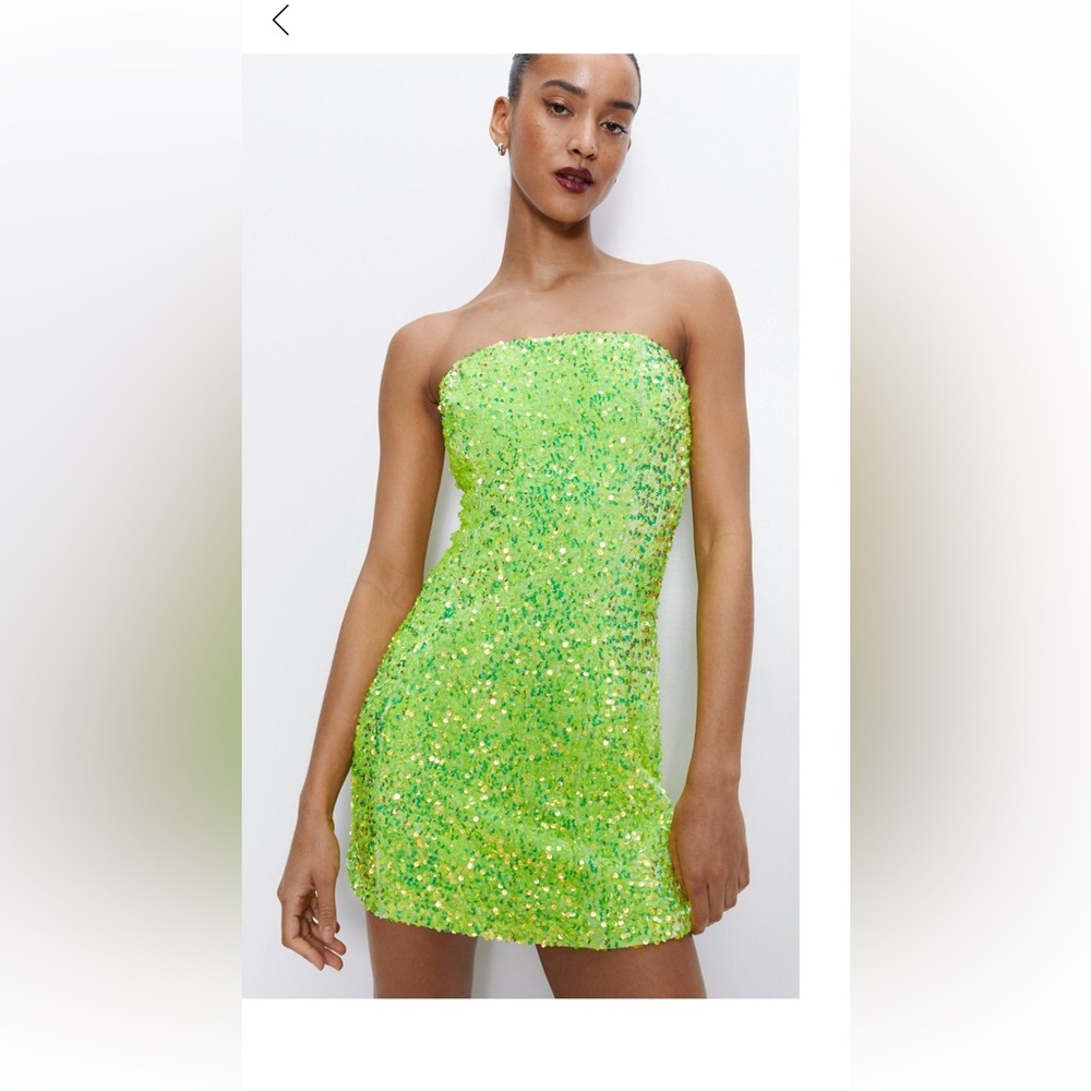 Green sequin Nasty Gal bandeau dress, size 6